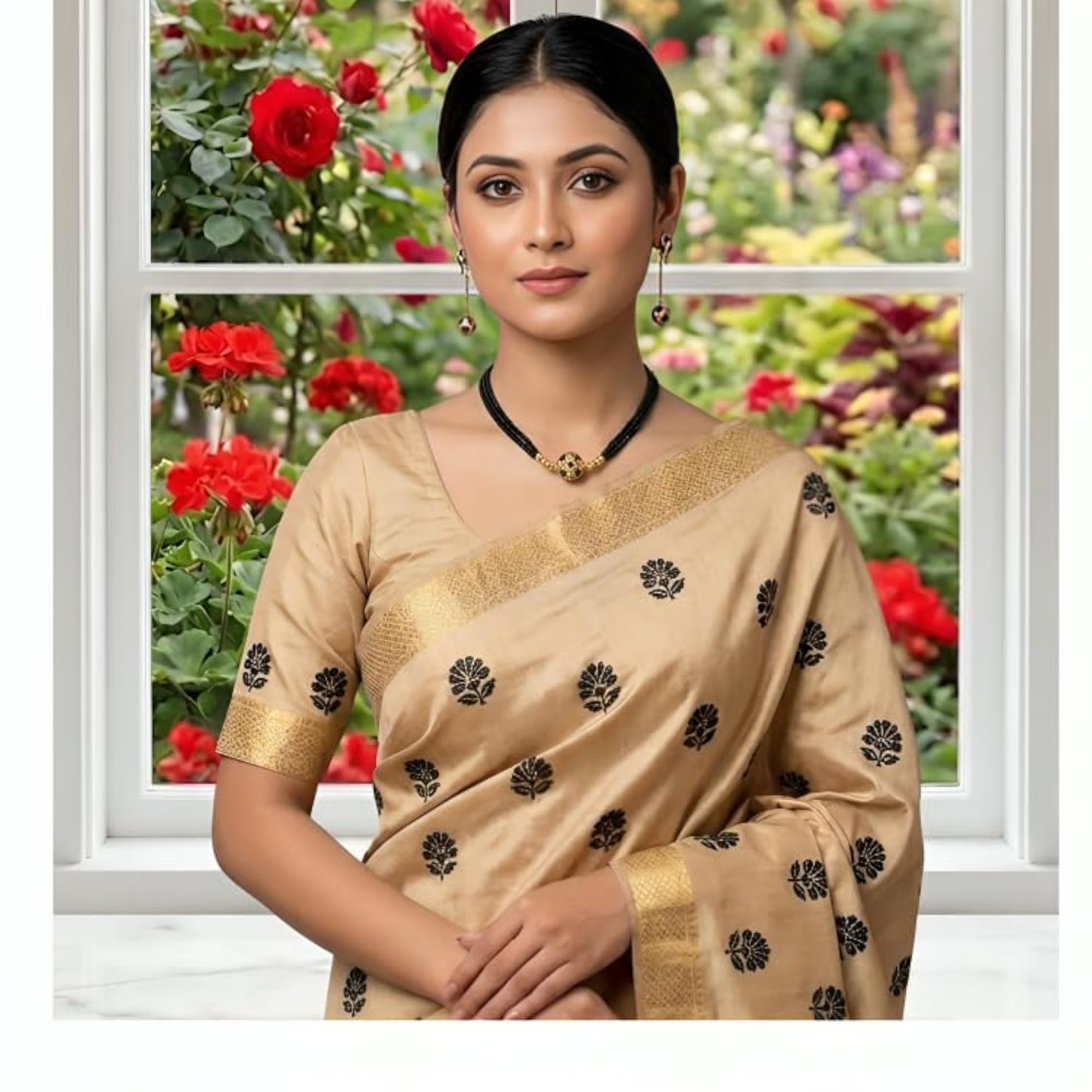 Assamese Traditional Black Monimala Necklace Set with Earrings
