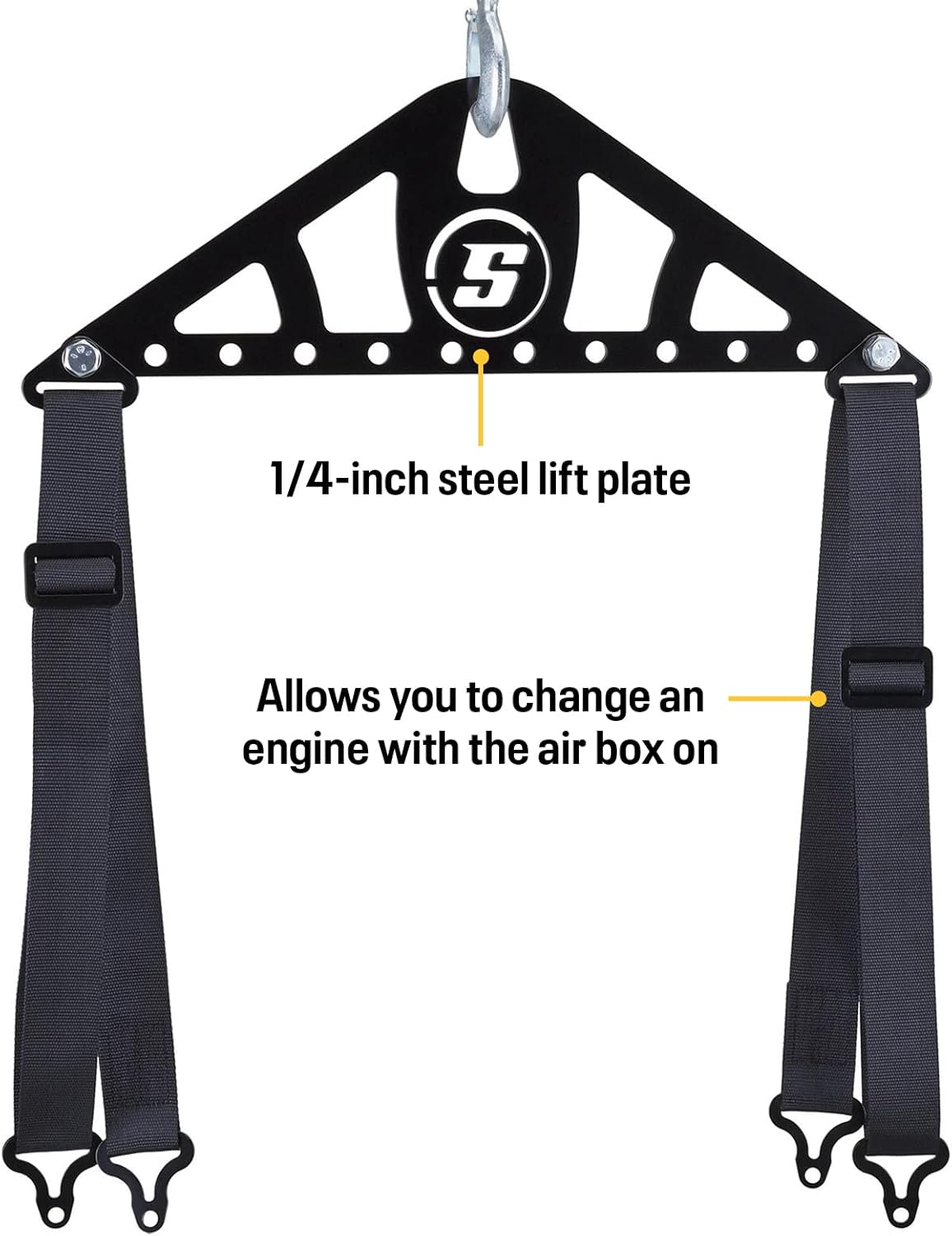 Speedway Motors Universal 4 Point Engine Lift Sling Kit - Steel Construction, 1200 lb Capacity, Adjustable Nylon Straps, Easy Installation, Black Powdercoated