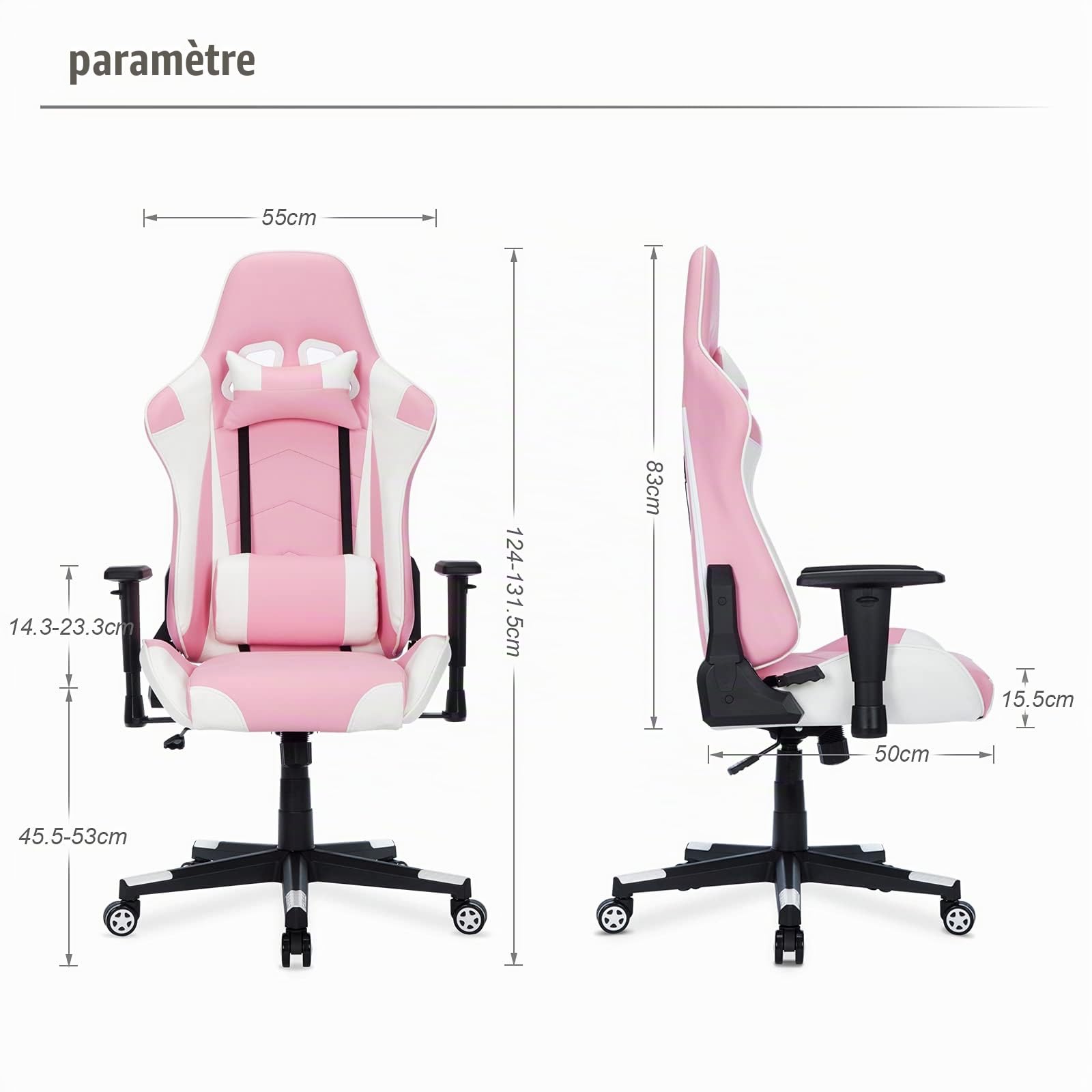 IntimaTe WM Heart Chaise Gaming Ergonomique, Racing Fauteuil de Gamer Pivotant, Siège de Bureau Inclinable135°, avec Appui Tête et Soutien Lombaire, Accoudoirs Réglable Dossier Haut, Rose