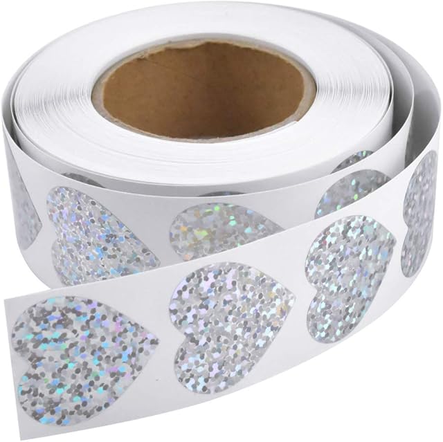 500 pcs Heart Shaped Stickers Craft Handmade Silver Labels Bling-Bling Decor for Homemade Gifts Crafts or DIY Projects 25 mm 1Inch Valentine's Day Labels