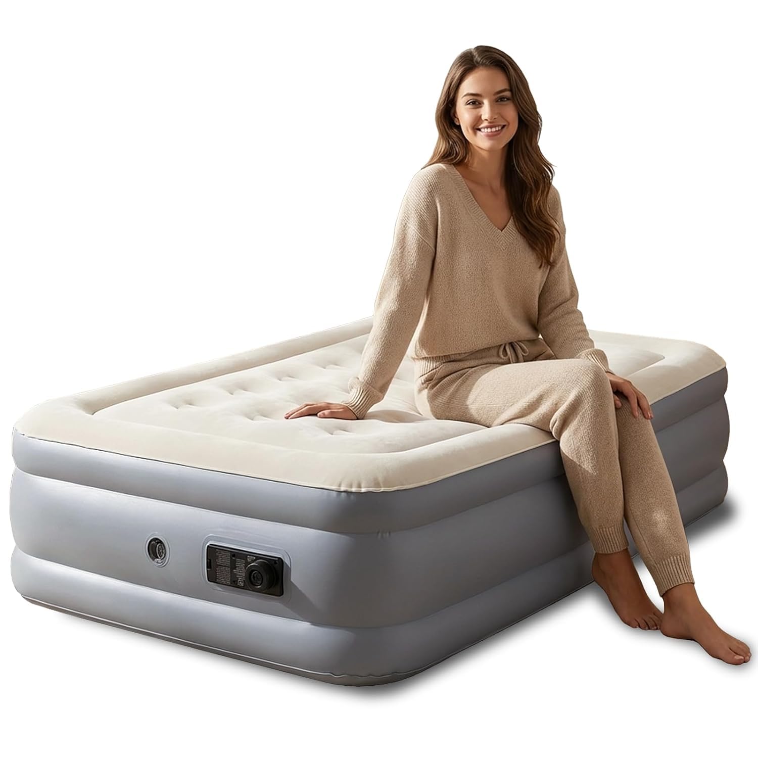 Single Air Bed Inflatable Mattres with Free Electric Pump Quick Self-Inflation/Deflation Guest Air Mattress Blow Up Bed for Home Camping Versatile Sofa Cum Air Bed–Long-Lasting-picture-30