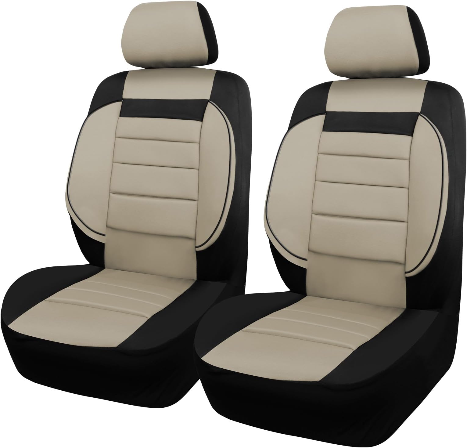 CAR PASS Universal Two Front Car Seat Covers Set - Black/Beige