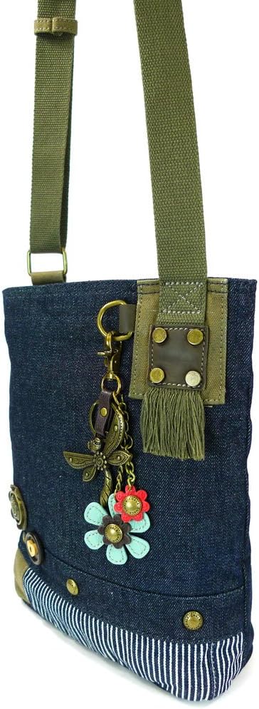 Chala Canvas Patch Cross-body Women's handbags with Dragonfly Key-Fob (Denim-Metal-DF1), Small