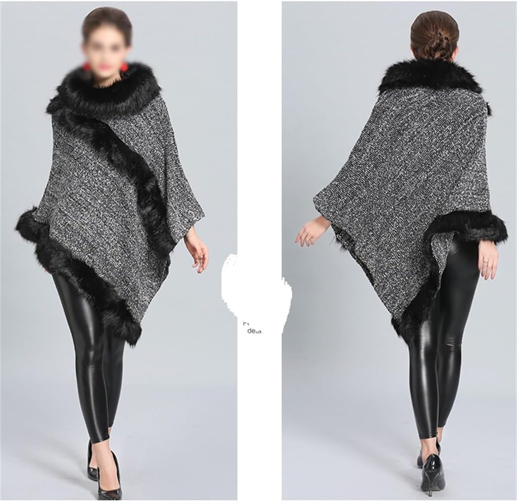 [君を愛してる] 秋冬ファーカラーラウンドネックニットプルオーバーケープケープジャケット