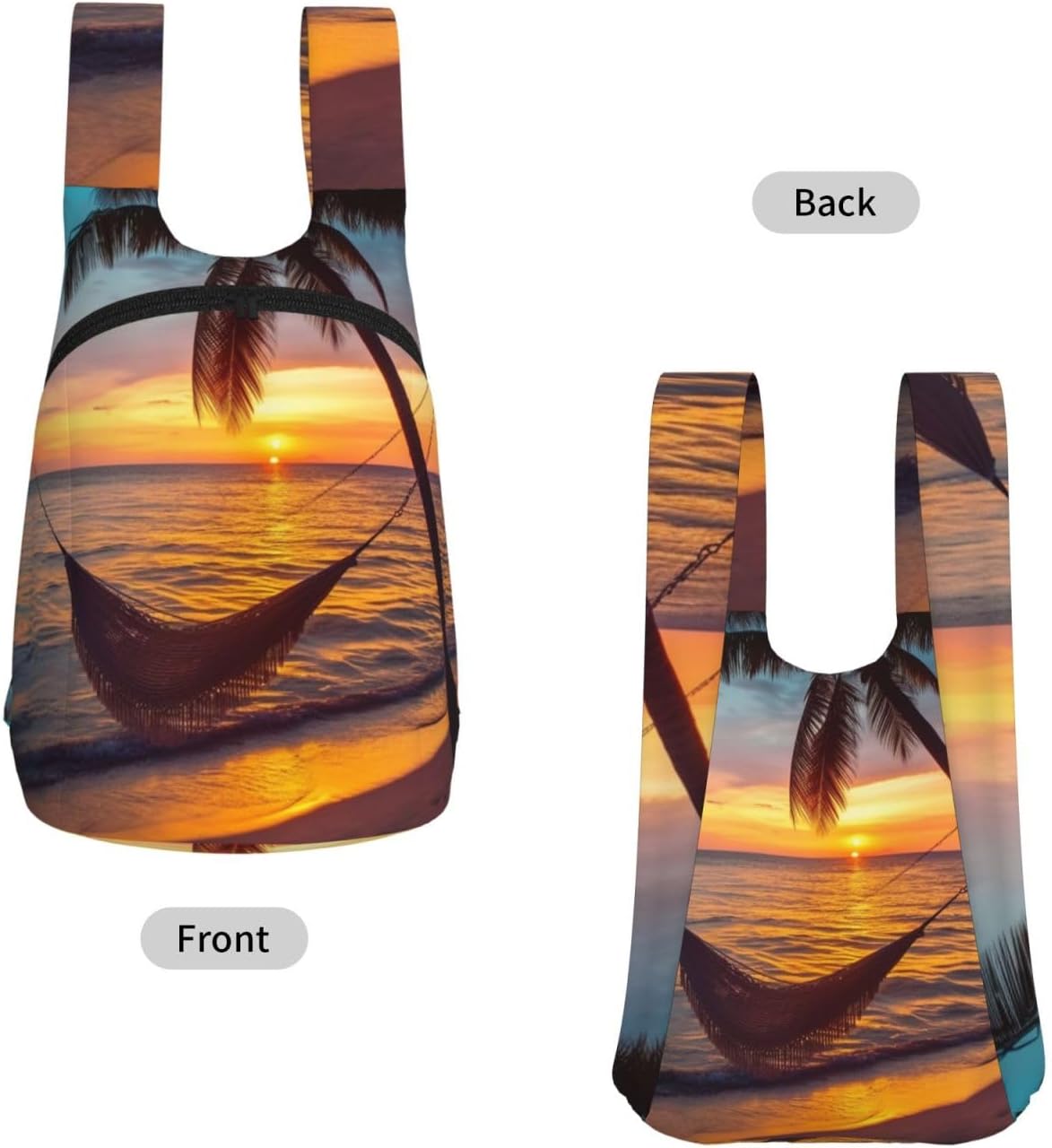 Coconut Beach Sunset Hammock Backpack - Lightweight 16L Foldable Hiking Daypack Packable Back Pack Travel Bag Zipper image 2