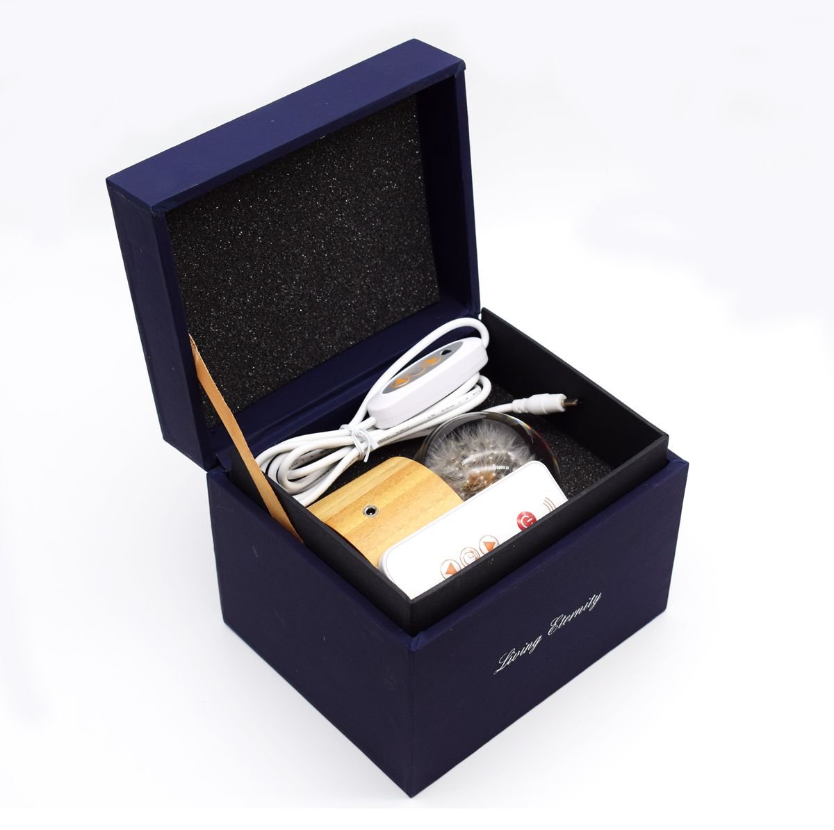 Mylifestyle Real specimens dandelion crystal ball with wood LED Base Christmas/Birthday Gift(Cool white)