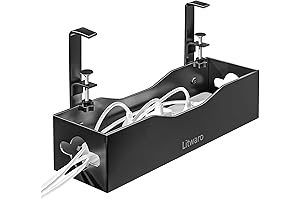 Litwaro Under Desk Cable Management Tray, No-Drilling Wire Organizer for Home Offices