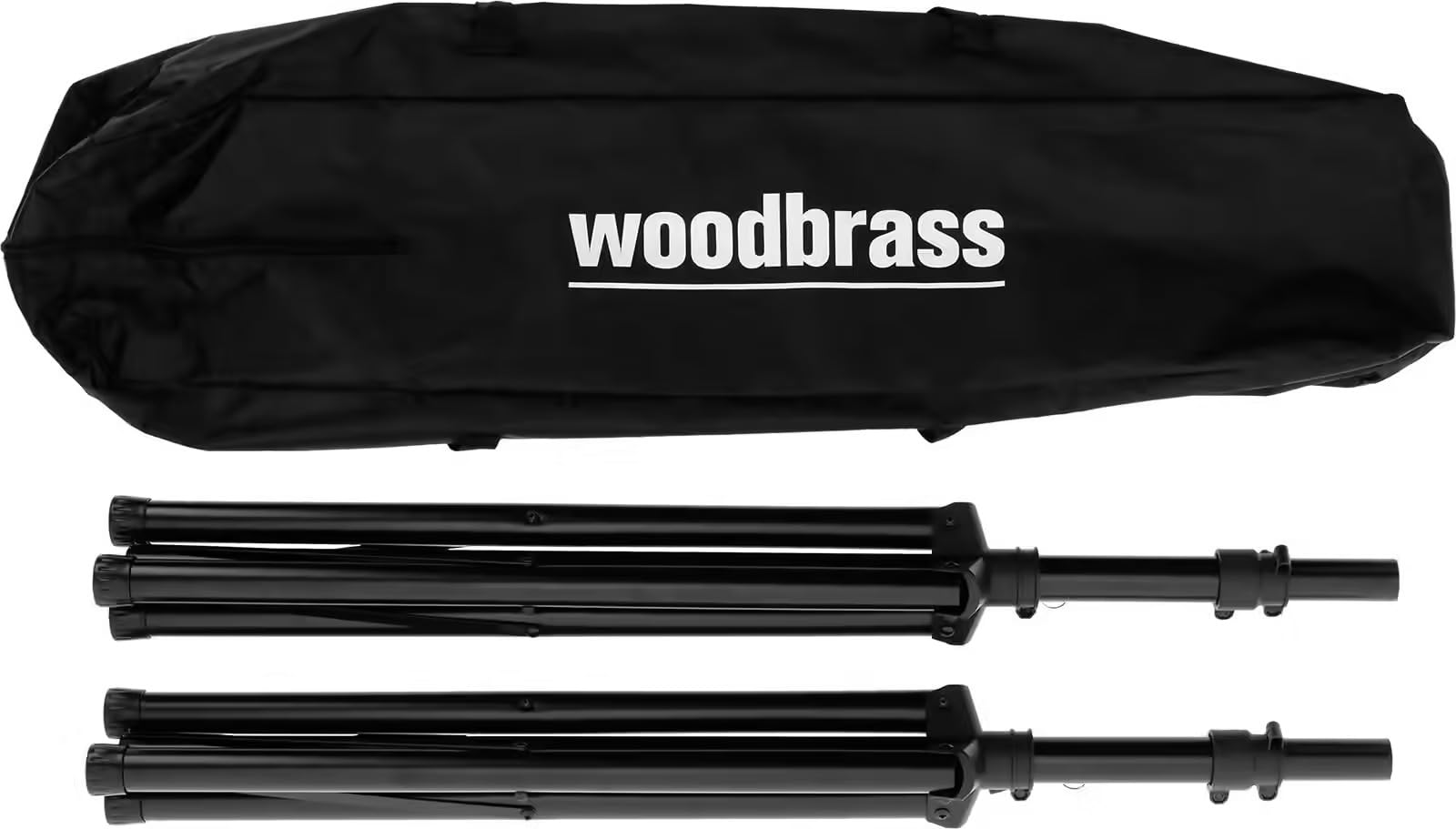 WOODBRASS SS50 Pied d’Enceinte Set de 2 Pieds d’Enceinte Sono avec Housse - Stands Haut‑Parleur Ajustables 115‑183,5 cm, Acier Noir Standard 35 mm, Charge 50 kg, Transport Facile