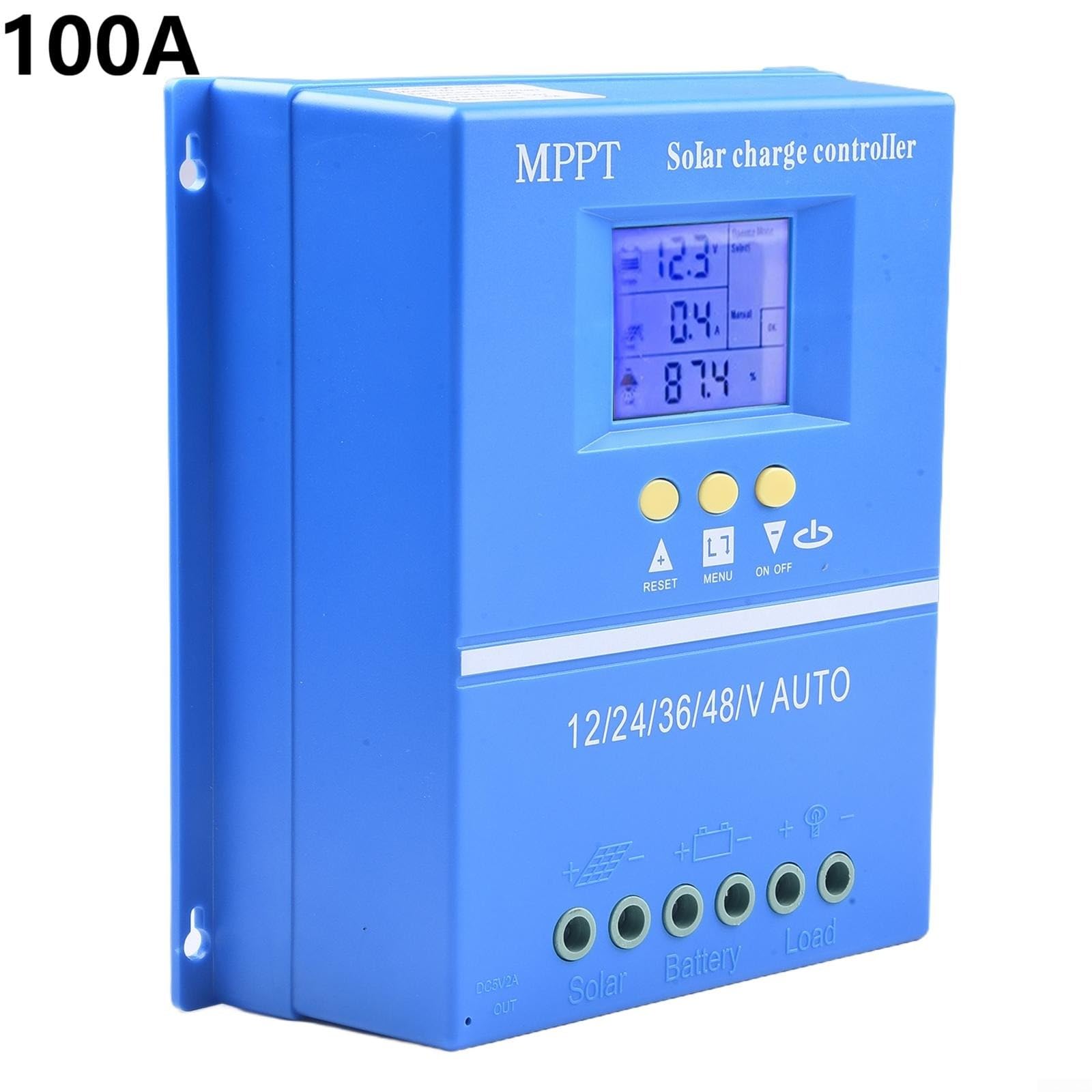 Regolatore di carica solare MPPT 80A 100A con display LCD, doppia porta USB, identificazione automatica della tensione, protezione da sovraccarico e sovracorrente (100A)