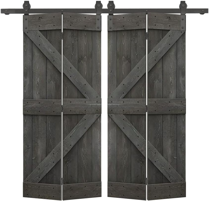 40 in. x 84 in. K Series Carbon Gray Stained DIY Wood Double Bi-Fold Barn Doors with Sliding Hardware Kit Carbon Gray 84"x40"