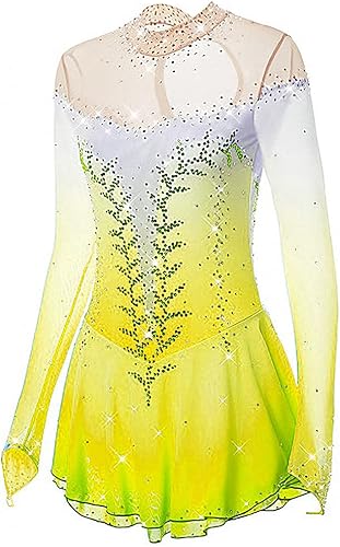 Miniatura 2 de LIUHUO Vestido de patinaje sobre hielo para niñas y mujeres, vestido de manga larga para patinaje artístico, color rosa, hecho a mano