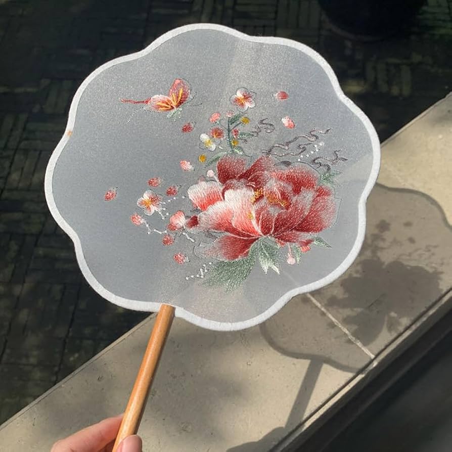 Amazon.com: Handmade Floral Embroidered Round Hand Fan with