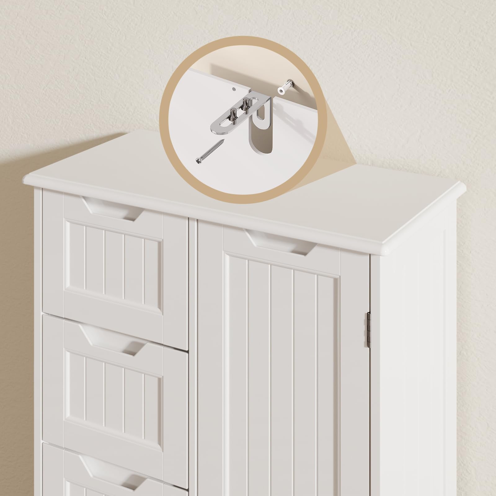 Bealife Aparador de Cocina, Mueble de baño con 4 cajones y 1 Puerta, aparador con estantes Ajustables para Cocina, baño, salón y Dormitorio.30 x 60 x 85cm(Blanco)