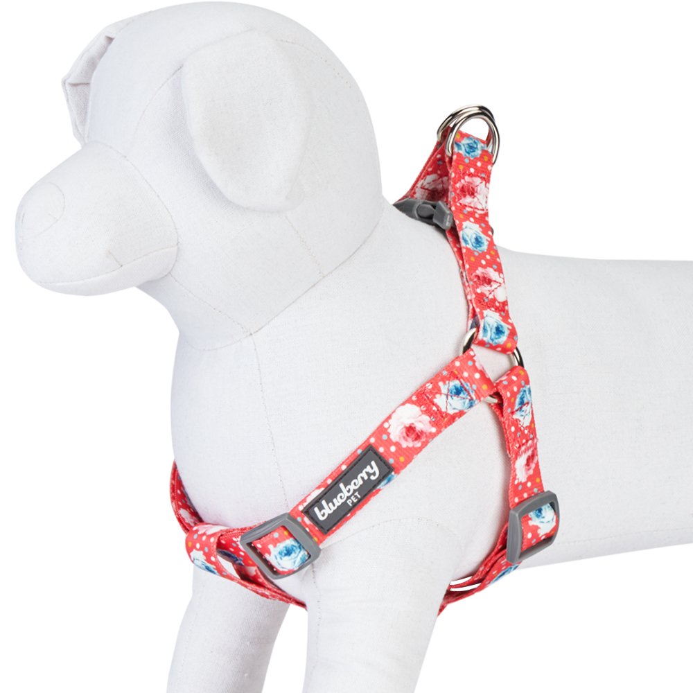 Blueberry Pet 9 Patterns Step-in Spring Scent Inspired Rose and Polka Dot Print Brink Pink Dog Harness, Chest Girth 16.5" - 21.5", Small, Adjustable