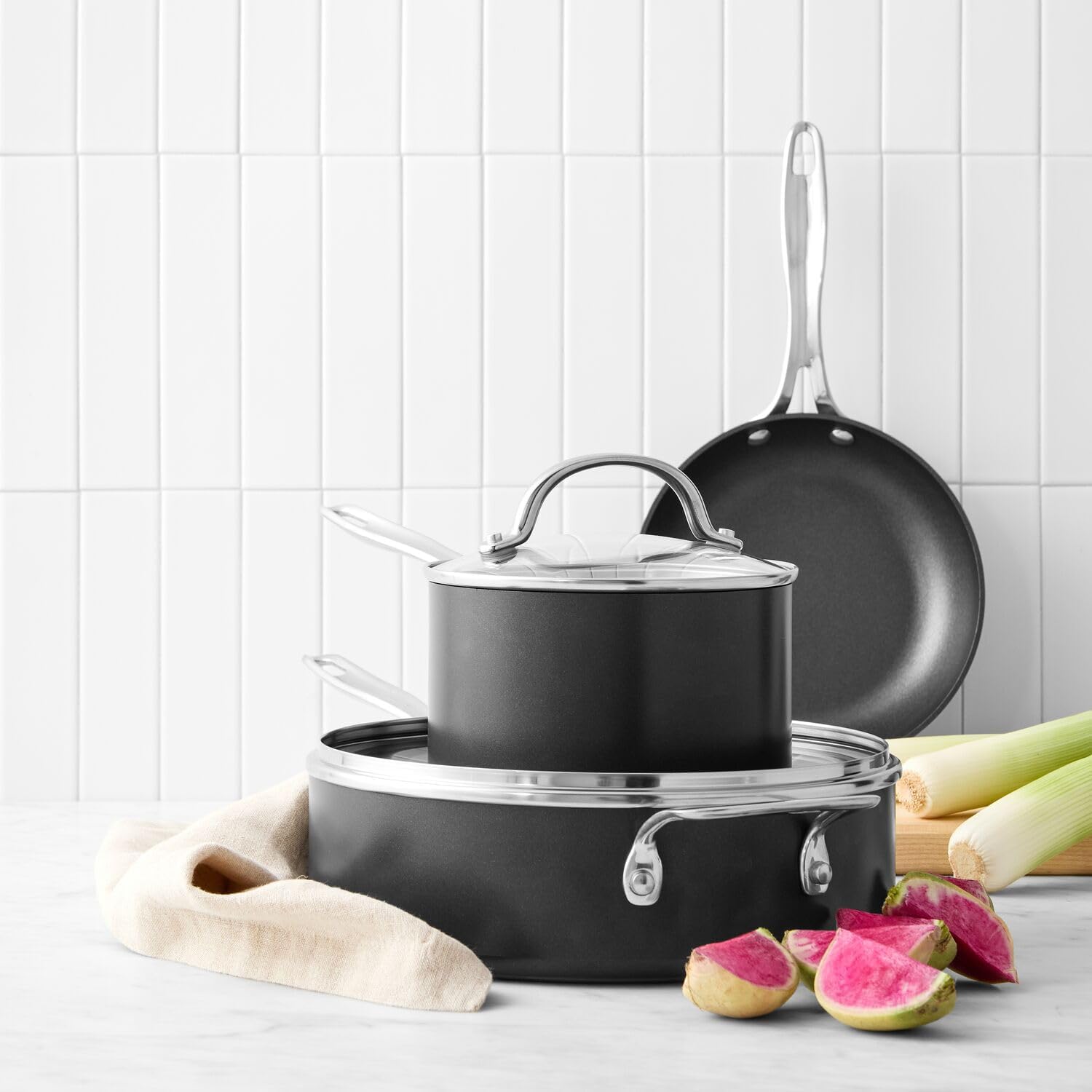 Sur La Table Signature Hard Anodized Nonstick Sauté Pan, 4 Qt, Hard-Anodized Nonstick with Straight Sides and Lid for Family-Size Sautéing and Braising, 4 Qt