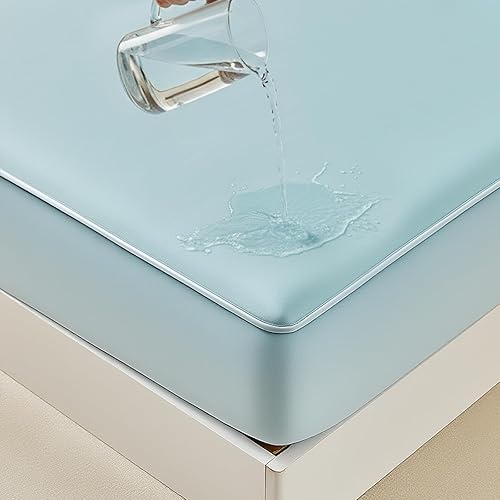Tokokimo Protector de colchón 100% impermeable, funda de colchón refrescante, sábana bajera ajustable de bolsillo profundo con banda de goma elástica