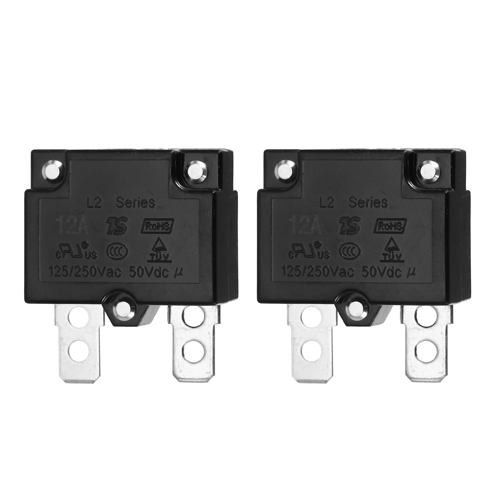 sourcing map 2 Pcs 12Amp Push Button Circuit Breaker,125/250V AC 50V DC Automatic Reset Thermal Overload Protector Thermal Circuit Breaker for Industrial Auto Cars