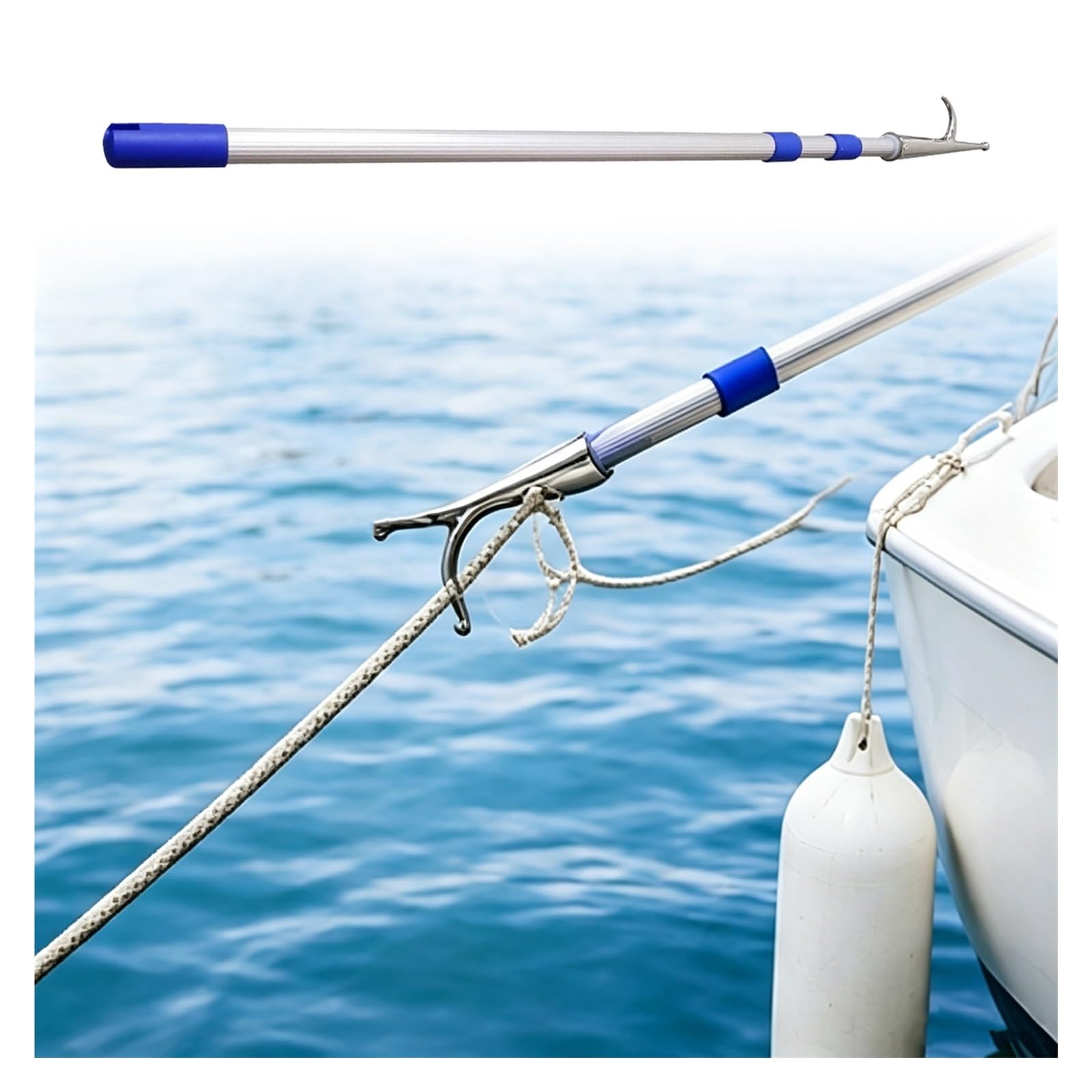Mezzo Marinaio per Barca Asta Versatile per L'ormeggio (per Cime di Ormeggio), Asta Telescopica Robusta in Alluminio per Barche, Asta Estensibile(Long 10ft/3m)