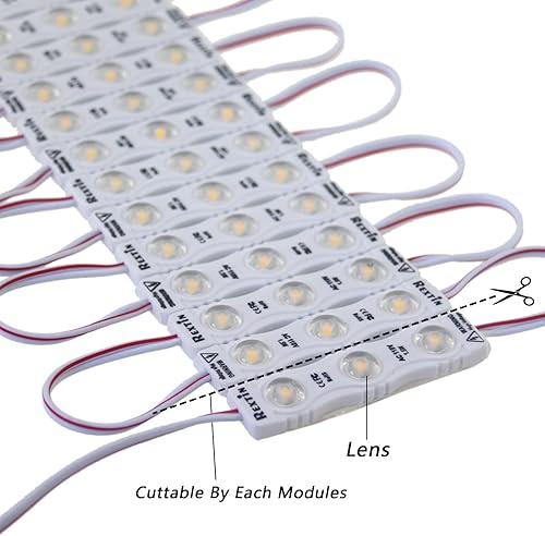 Miniatura 2 de REXTiN 100 luces LED superbrillantes, 100 unidades, 110 V, 2835, 3 módulos LED, color amarillo, 1.5 W, impermeable, luz decorativa para letreros