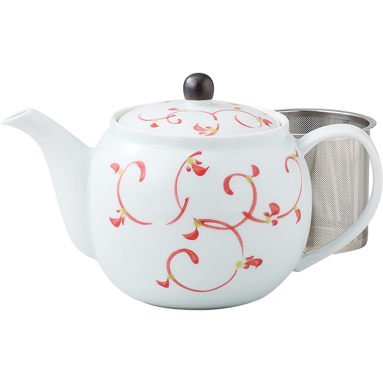 Théière japonaise rouge arabesque Saikaitoki anti-goutte avec grand filtre inox
