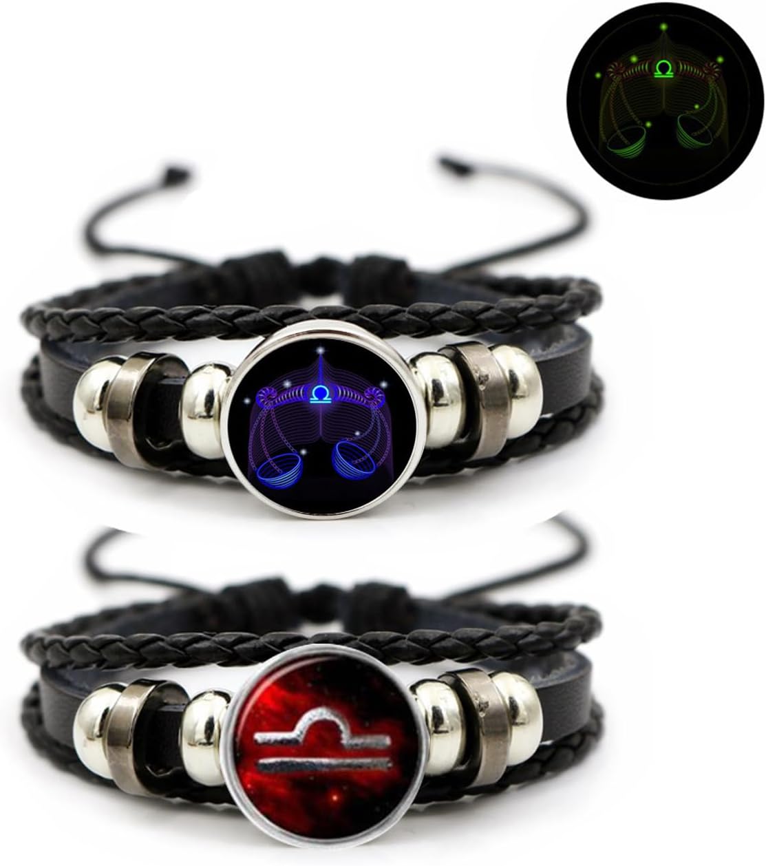 Aktully2Pcs Multilayer Constellation Zodiac Leather Bracelet Vintage Black Leather Bracelet Adjustable Handmade Woven Bracelet Birthday Trendy Jewelry for Women Men