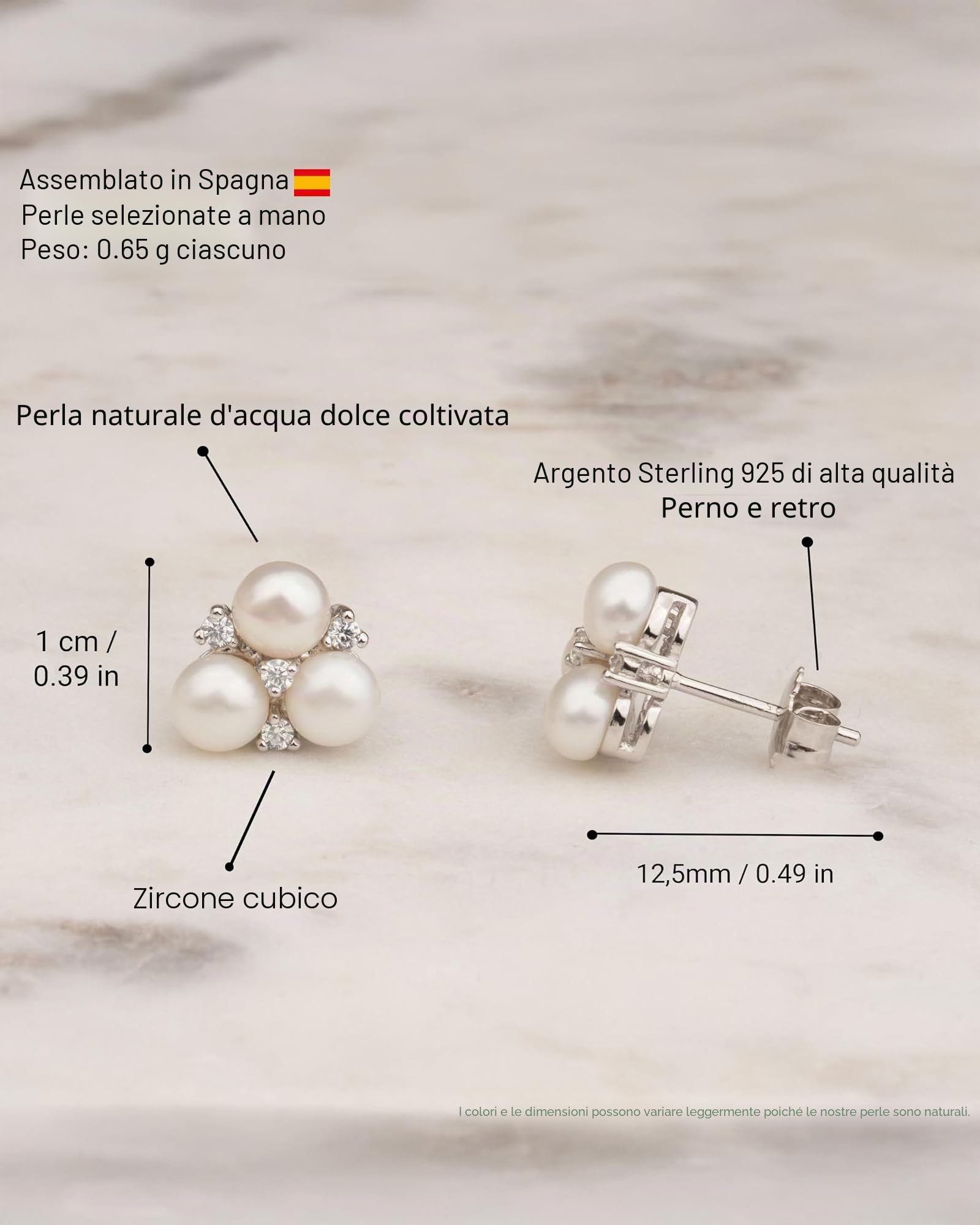 Orecchini da donna d'acqua dolce coltivati con perla 4-5mm con Zirconia SECRET & YOU - Orecchini placcati in rodio in argento 925 con dadi grandi di qualità.