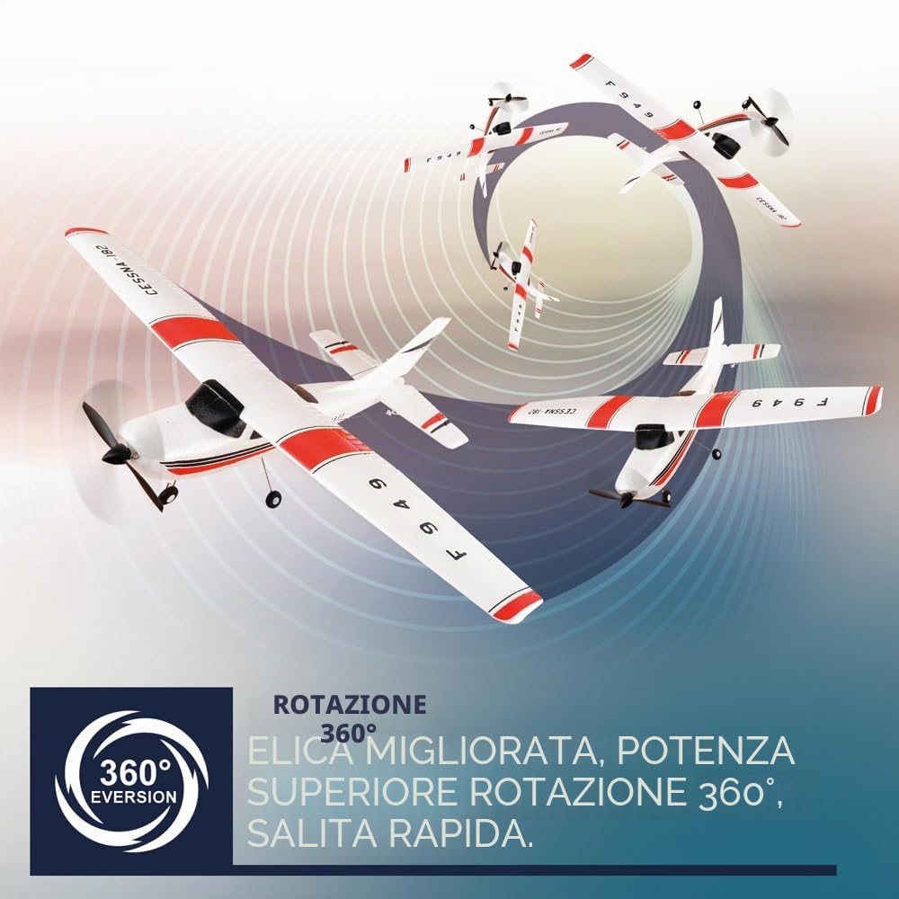 F949 RC Aereo 3D6G 3CH RTF Radiocomandato Aerei con Giroscopio, 720 Motore, CESSNA-182 Aereo da Esterno per Adulti Principianti (2BSL+Motor)