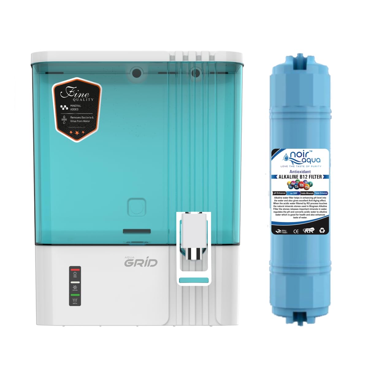 Noir Aqua Grid B12 Alkaline 8 Stage 10 Ltrs RO + UV + UF + TDS Control + Pre Filter & Accessories, Premium RO Water Purifier Filter For Home and office, Fully Automatic, Green,10 Ltrs-image-24