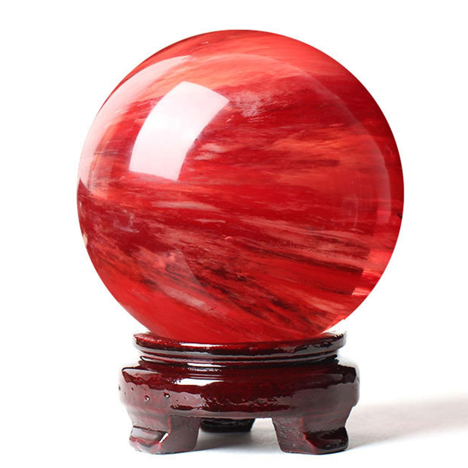 DPURPIWADY Red Crystal Ball with Stand Smelting Quartz Gemstone Sphere for Feng Shui Divination Home Decoration Gift,1.2in(3cm)