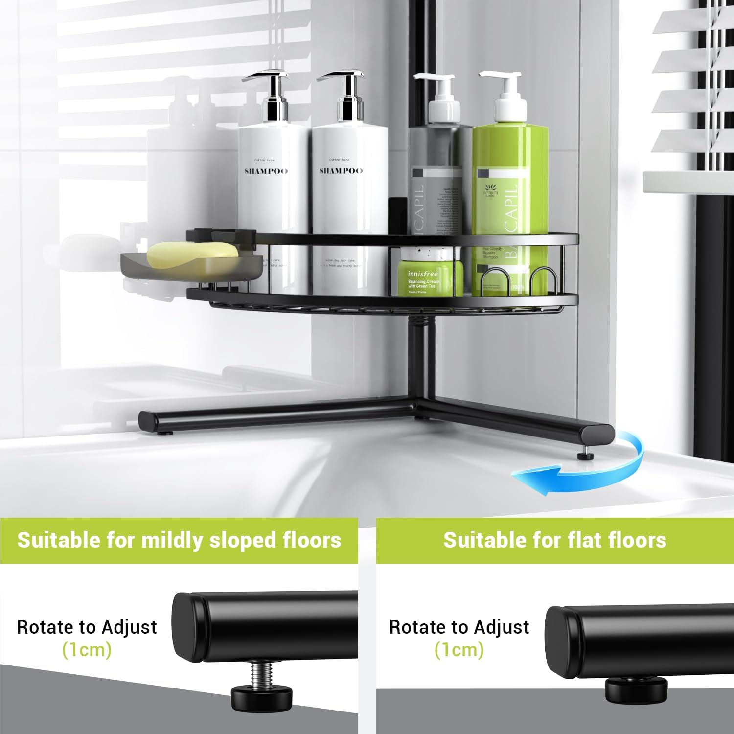 Aitatty Corner Shower Caddy Standing: 4-tier Rustproof Shower Organizer Shelf - Floor Shower Corner Shelf Rack Stand for Bathroom Black