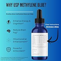 Vista 5 de Azul de metileno 1% USP grado farmacéutico para humanos – 99.99% de pureza – Probado por terceros, certificado ISO, formaldehído y alcohol gotas