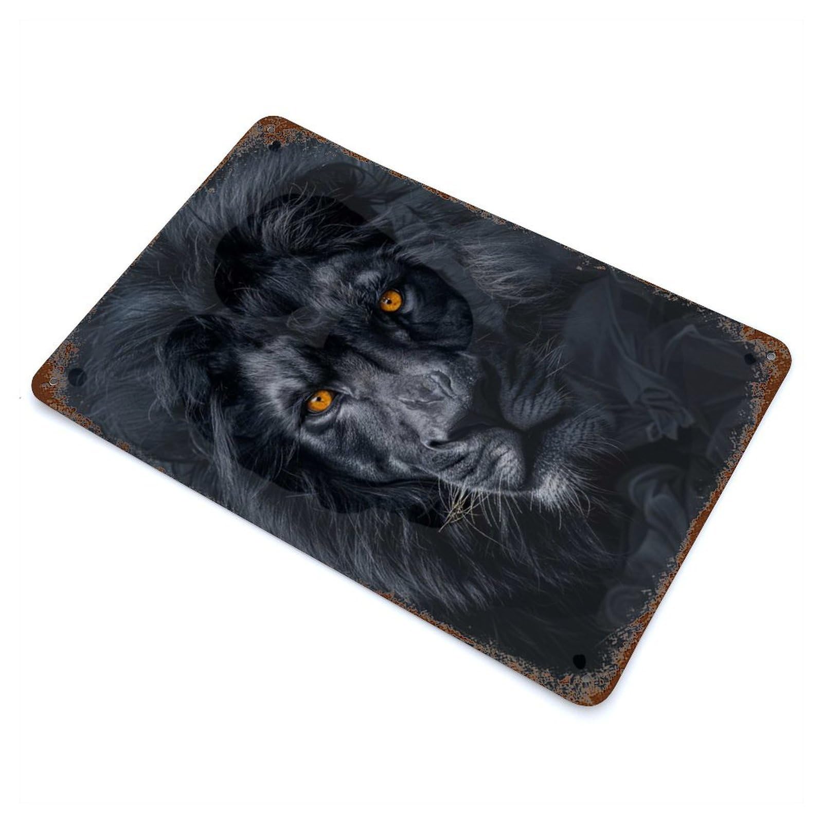 Lion in Black Smoke Distressed Metal Wall Sign 11.8"x7.9", for Farmhouse, Kitchen And Entryway Decor, Rustic Home Decor