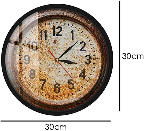 Miniatura 2 de Reloj de pared vintage con marco de metal oxidado, sin tictac, funciona con pilas, estilo de la vieja escuela, ilusión 3D, reloj primitivo con