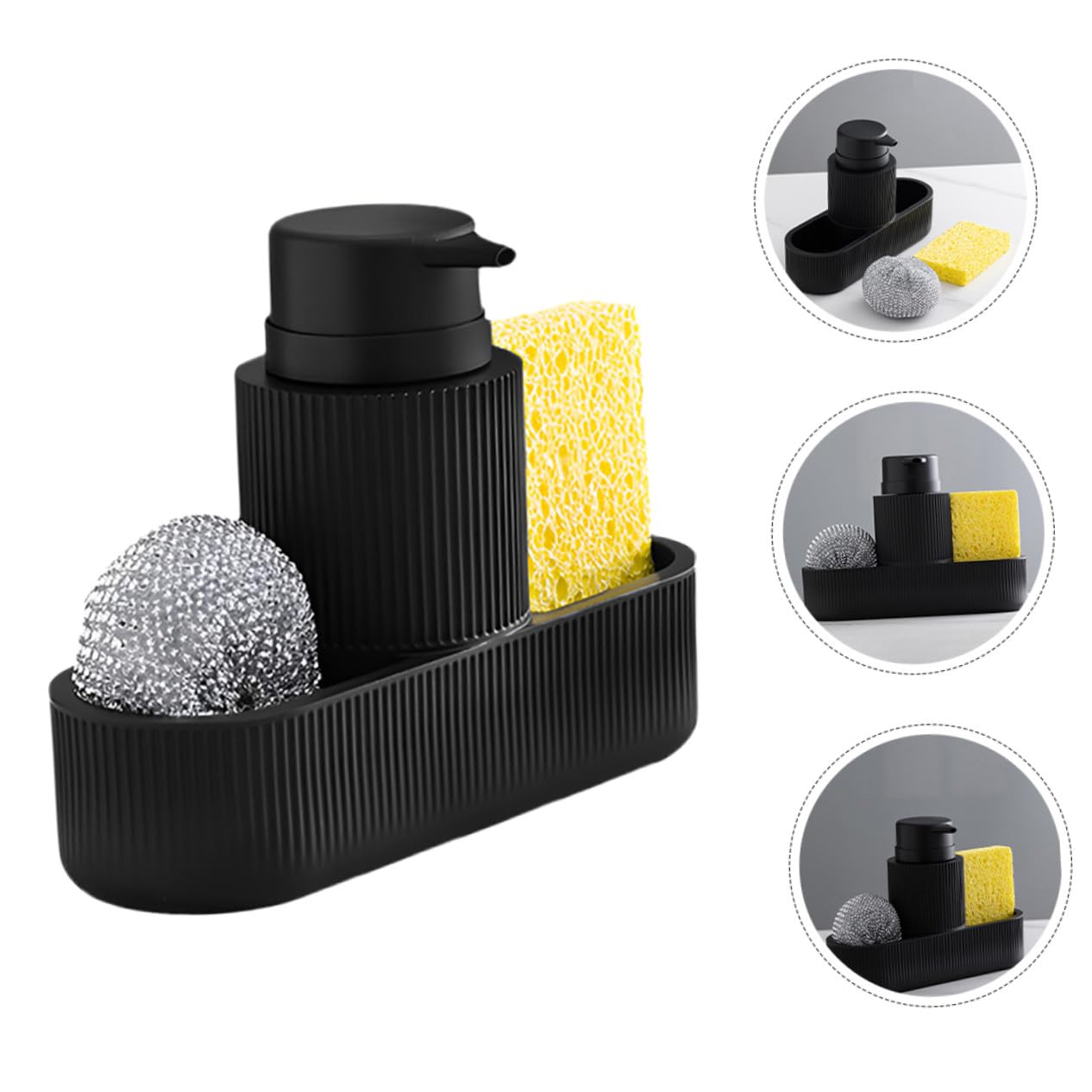 Anneome Dispensador Jabón Cocina con Bomba Precisa y Soporte Esponja Integrado Organizador Fregadero Compacto para Botellas de Loción y Lavado Duradero y Fácil Limpieza Acabado Moderno