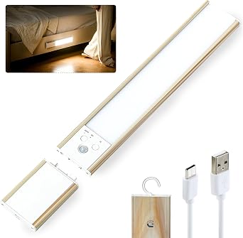 Adiding Under Cabinet Lighting, 64 LEDs Rechargeable Battery Operated Lights, Motion Sensor Magnetic Night Light with 3 Color Temperature, Hidden Hook Wireless for Closet, Wall Mount 1