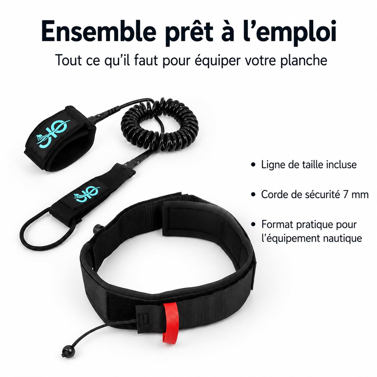 Leash Wing Foil Vita Regolabile, Guinzaglio Paddleboard per Sport Acquatici, Cinturino alla Caviglia Staccabile, Resistente all'Acqua, Corda in vita più corda da 7 mm alla caviglia