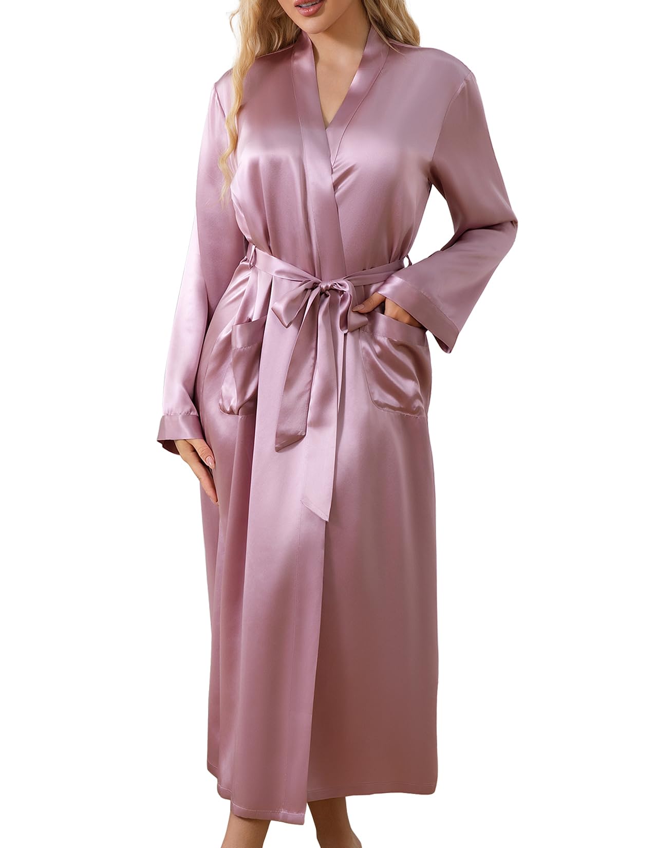 THXSILK Silk Robes for Women, Long Kimono Robes Bridesmaid Brides Wedding Party, Pure Silk Bath Robe