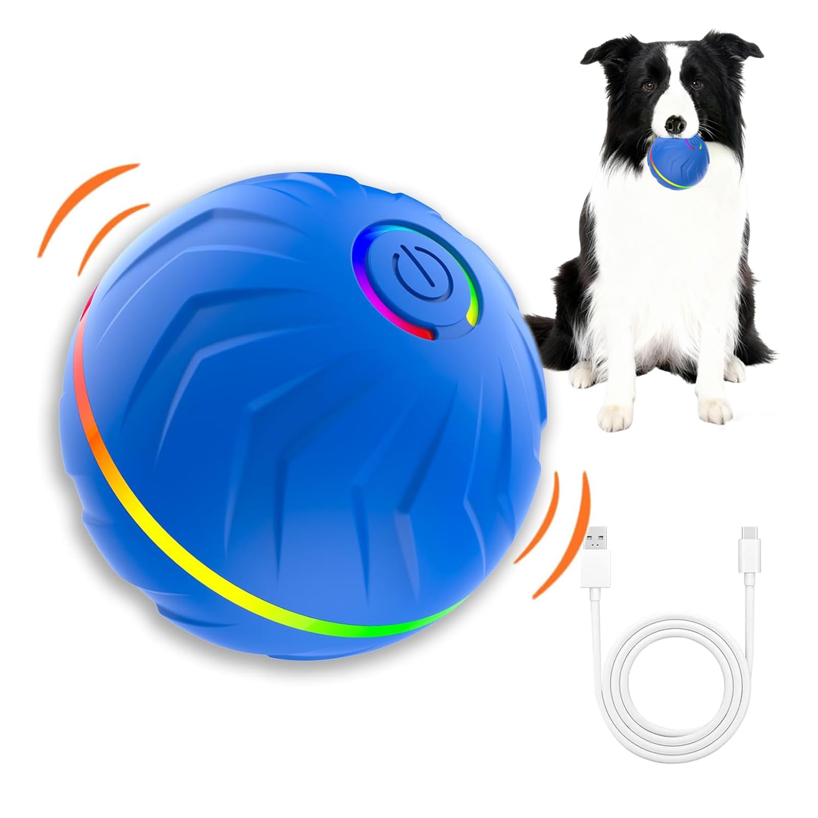 Mavryxen Interactive Dog Toys Ball, Automatic Moving Dog Ball Toy with LED Flash Light, Anti Boredom Dog Toys, USB Rechargeable Interactive Pet Toy for Small and Medium Dogs Only