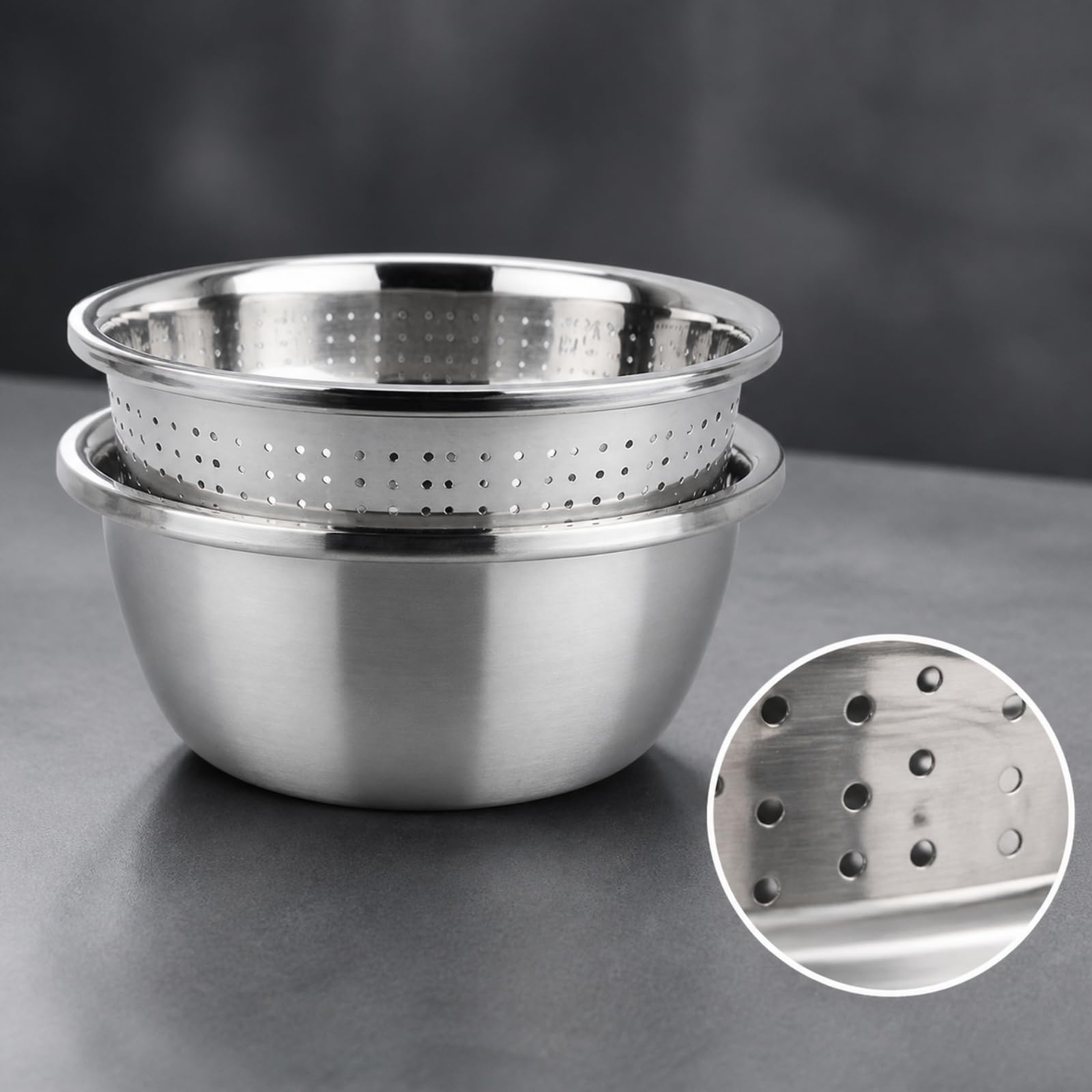 rockible 2 Piezas Acero Inoxidable con Colador Perforado Set Tazón Colador Acero Inoxidable Multifuncional para Cocinas Pequeñas, 32 CM, Juego Tazón