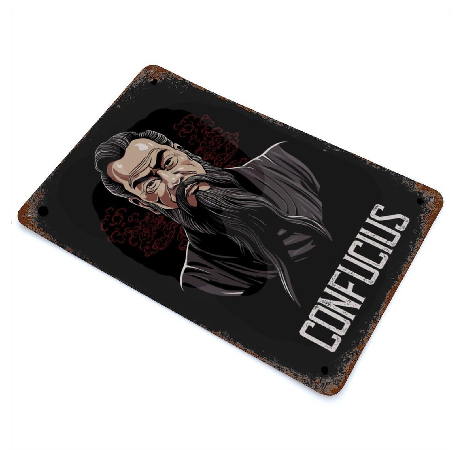 Rust Effect Confucius Philosopher Rusty Metal Tin Sign 11.8"x7.9", Farmhouse Wall Decor for Shed, Workshop And Garage Wall Decor