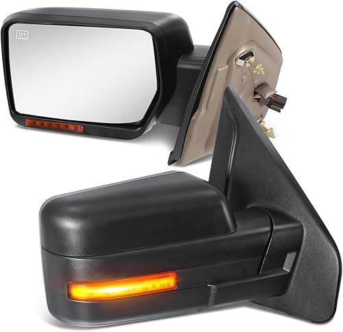 Espejos de remolque compatibles con Ford F150 2007-2014, espejo de remolque plegable manual, calefacción eléctrica con luz LED trasera intermitente,