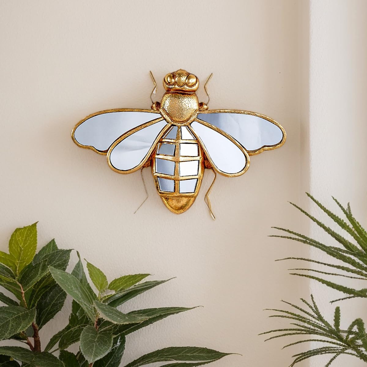 Decorazione da parete a specchio a forma di libellula dorata, decorazione da parete con libellule fatte a mano, decorazione creativa in vetro a specchio, perfetta per case a tema vittoriano ed europeo