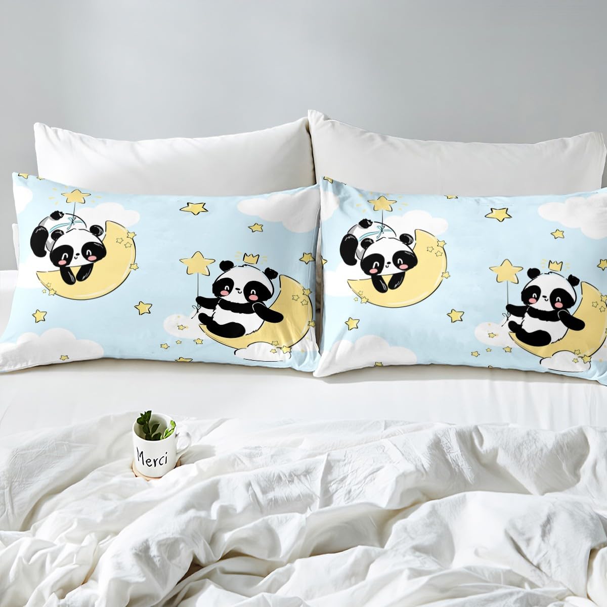Erosebridal Panda Comforter Set - Twin Size Kids Bedding With Rainbow Galaxy, Stars, Kawaii Cartoon Decor