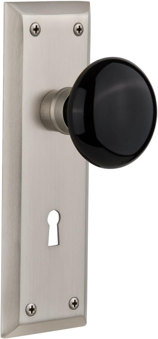 Nostalgic Warehouse New York Plate with Keyhole Single Dummy Black Porcelain Door Knob in Timeless Bronze