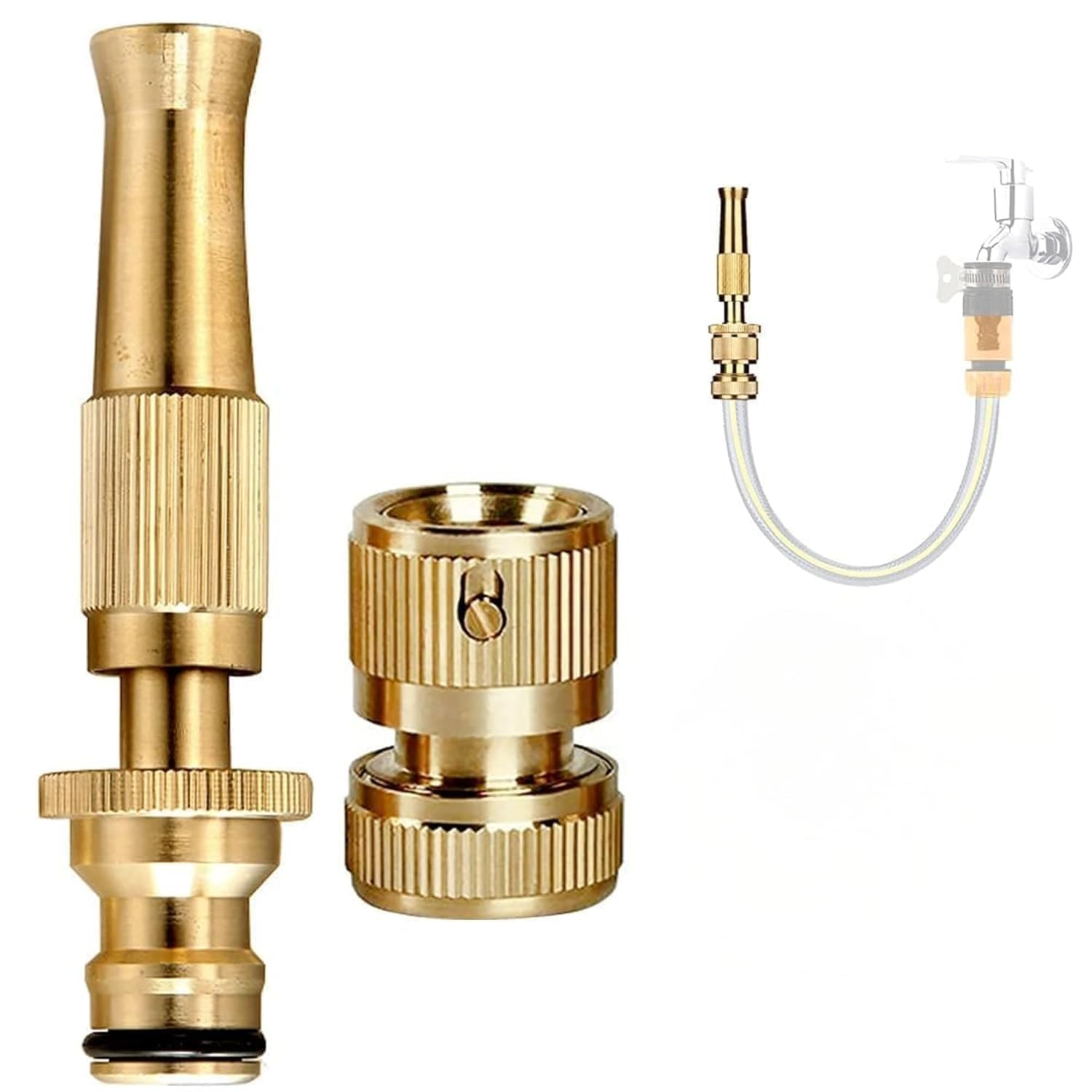 Brass Water Spray Nozzle for 1/2 Inch Hose Pipe, Adjustable High Pressure Spray Gun, Heavy Duty Push-Fit Nozzle for Car Wash, Bike Cleaning, Gardening and Window Cleaning-image-42