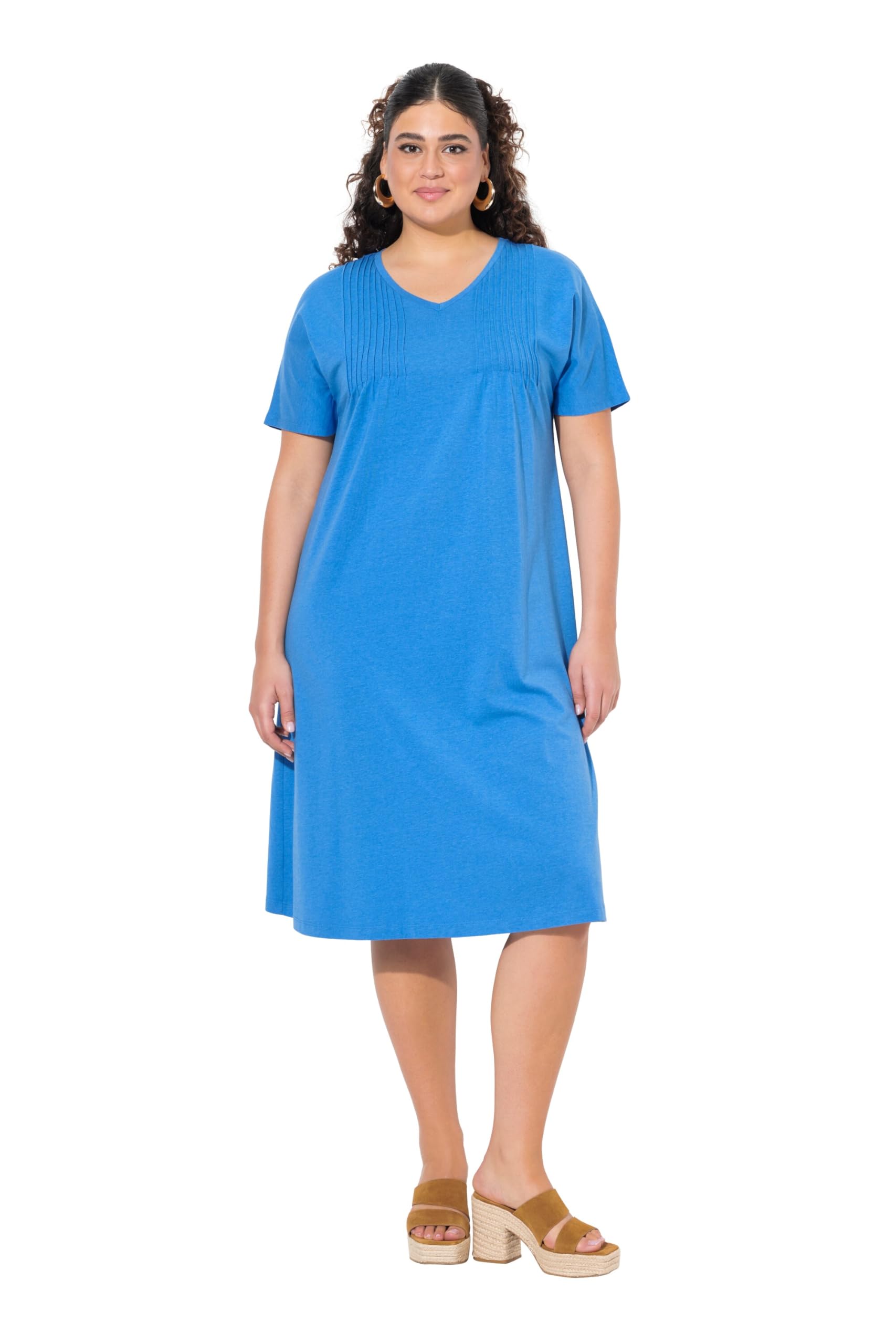 Ulla Popken Damen große Größen Übergrößen Plus Size Jerseykleid, Biesen, A-Linie, V-Ausschnitt, Halbarm 840034