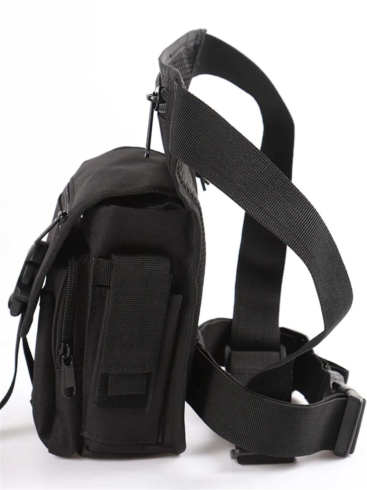 Sacoche de Jambe Moto Hommes Toile Goutte Jambe Sac Noir Taille décontracté Ceinture Hanche Bum Moto Messager Sacs à bandoulière