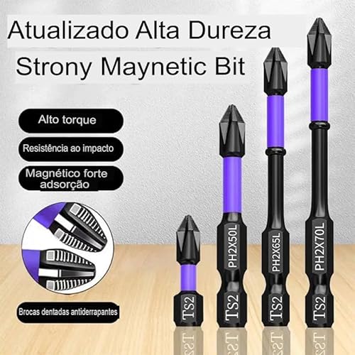 Kit 6 Pontas Bits Ph2 Super Magnética Aço de Alta Dureza S2