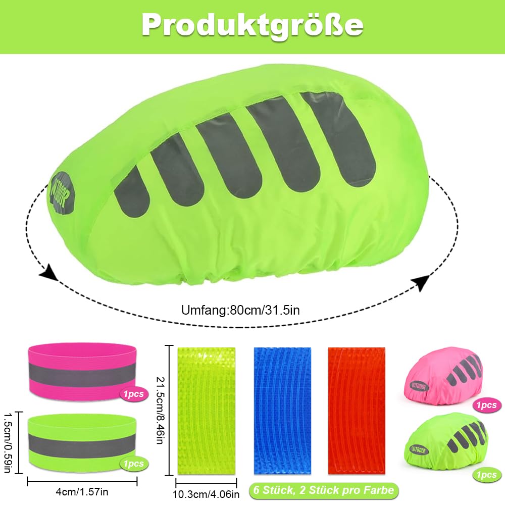 2 sztuki kasku rowerowego, ochrona przed deszczem, kask rowerowy z 2 fluorescencyjnymi paskami i 4 odblaskowymi nakładkami rowerowymi, wodoszczelny pokrowiec na wszystkie kaski