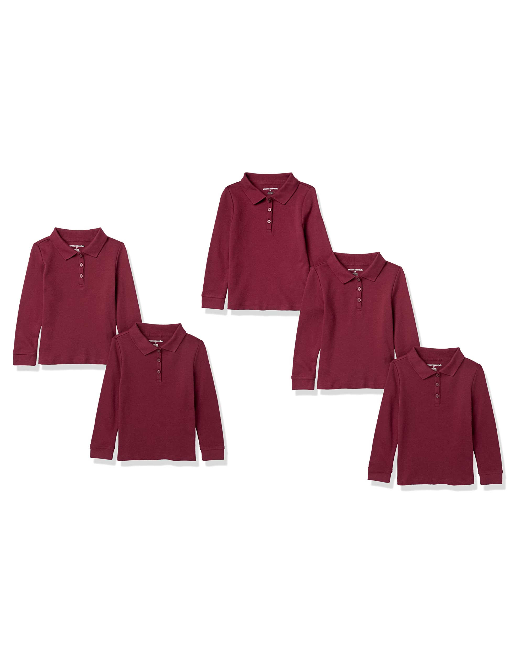 Amazon Essentials Polo in Tessuto Interlock a Maniche Lunghe Bambine e Ragazze, Confezioni Multiple
